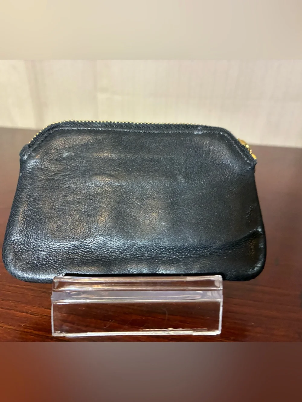 See By Chloe Black Leather Bow Wristlet Pouch with Gold Accent